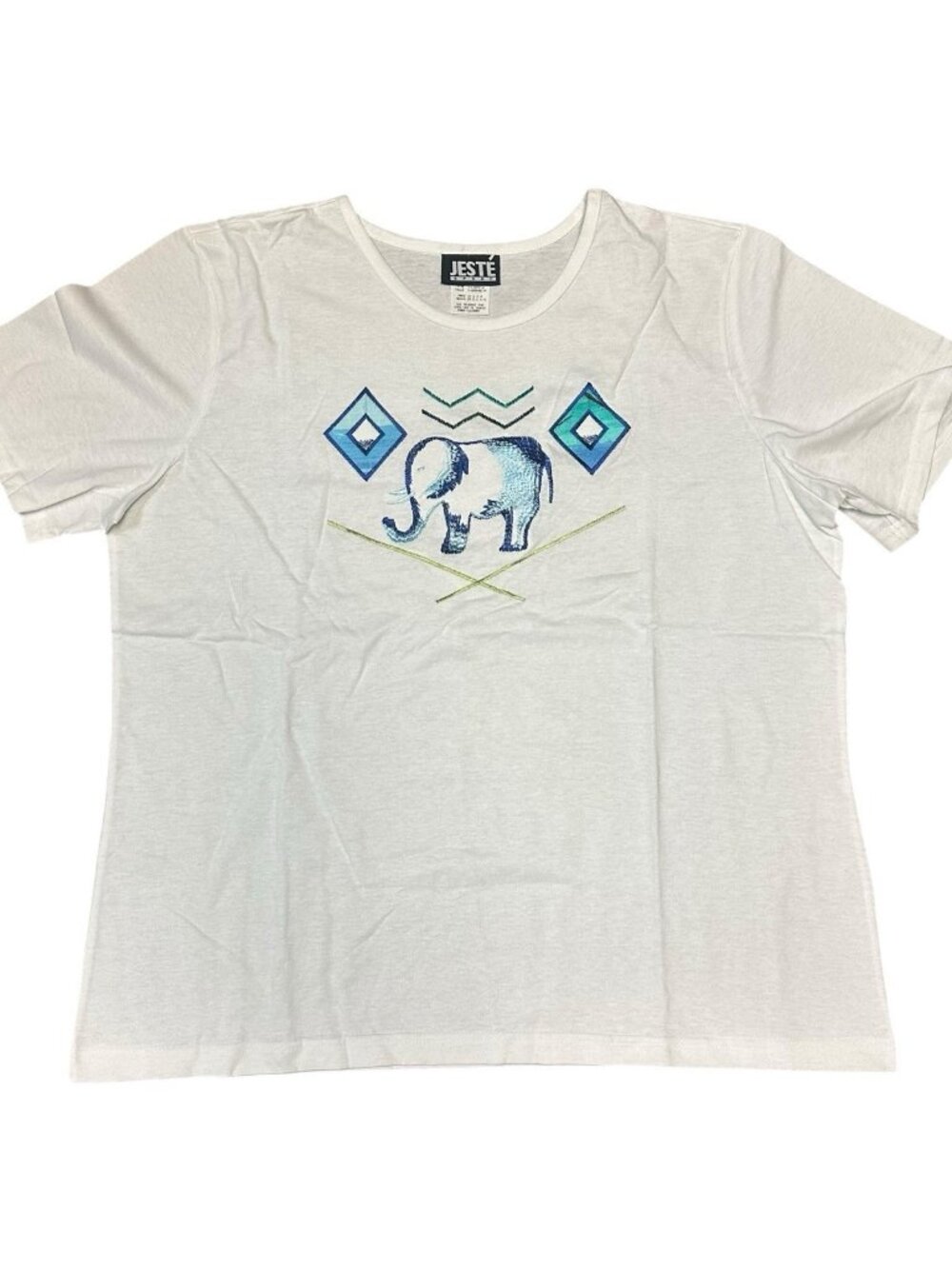Vintage Jeste Sport Embroidered Tribal Elephant White Shirt Size XL